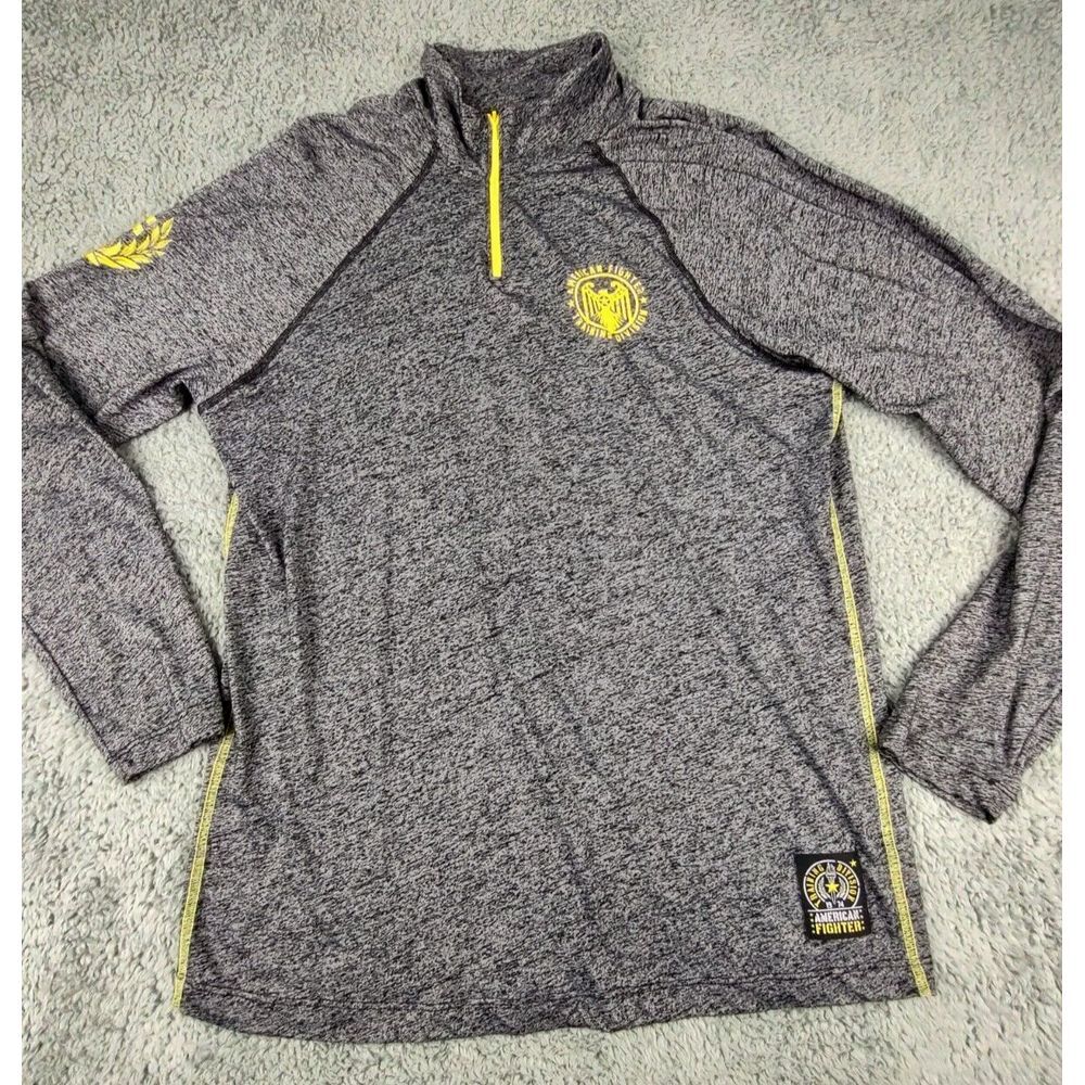 American Fighter 1/4 Zip Pullover Men's XL Sweatshirt Grey Graphic Made in USA‎